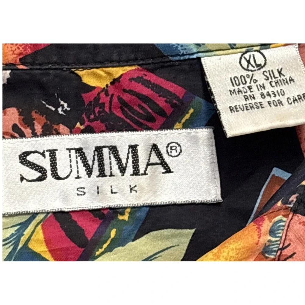 Summa Silk‎ Short Sleeve Button Down Vintage Shirt Size XL Fruit Crate Cowgirl